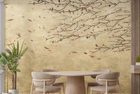 Blossom-themed dining room wallpaper mural