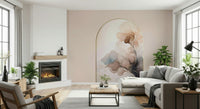 Watercolor-inspired mural with delicate flowers and light mist creating a tranquil atmosphere.