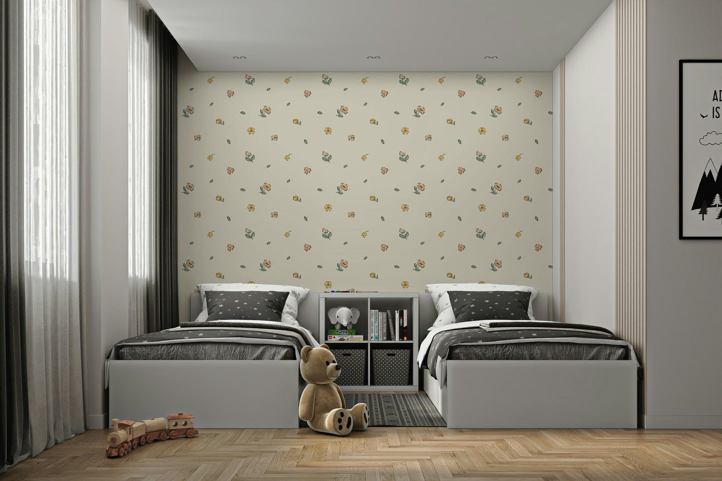 Light pastel flower wallpaper with watercolor texture

