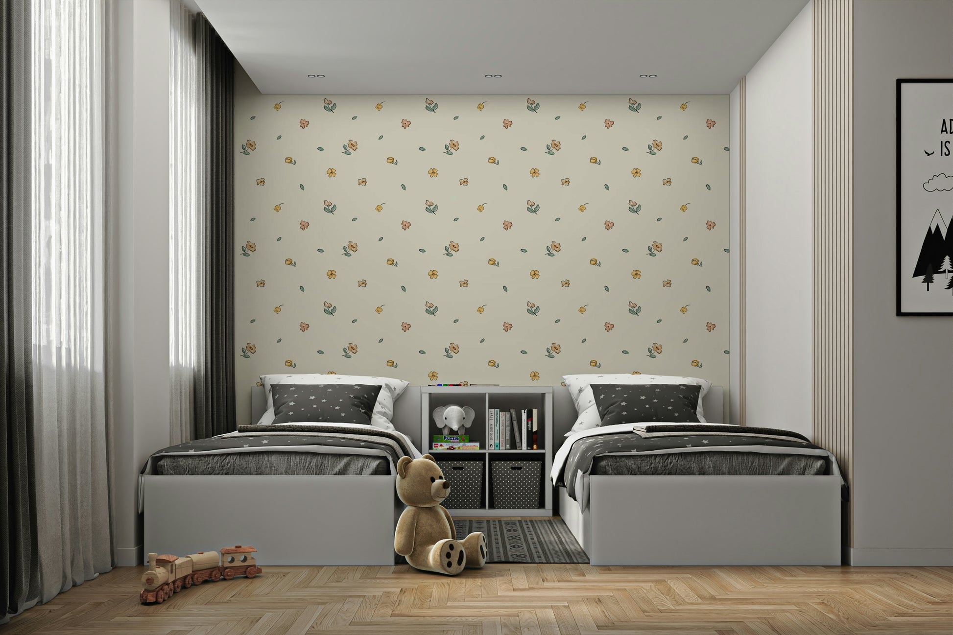 Light pastel flower wallpaper with watercolor texture

