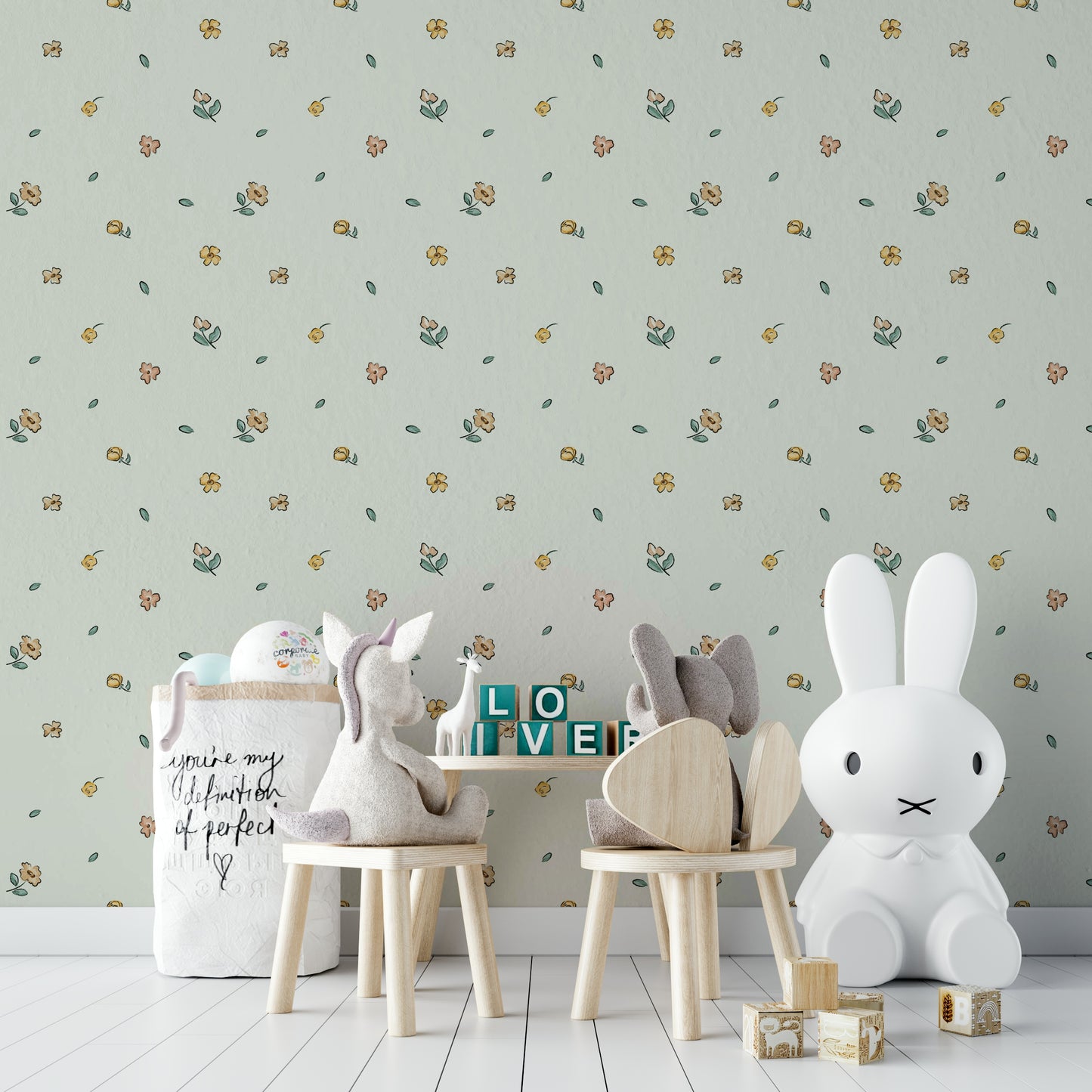 Hand-painted floral wallpaper with watercolor style


