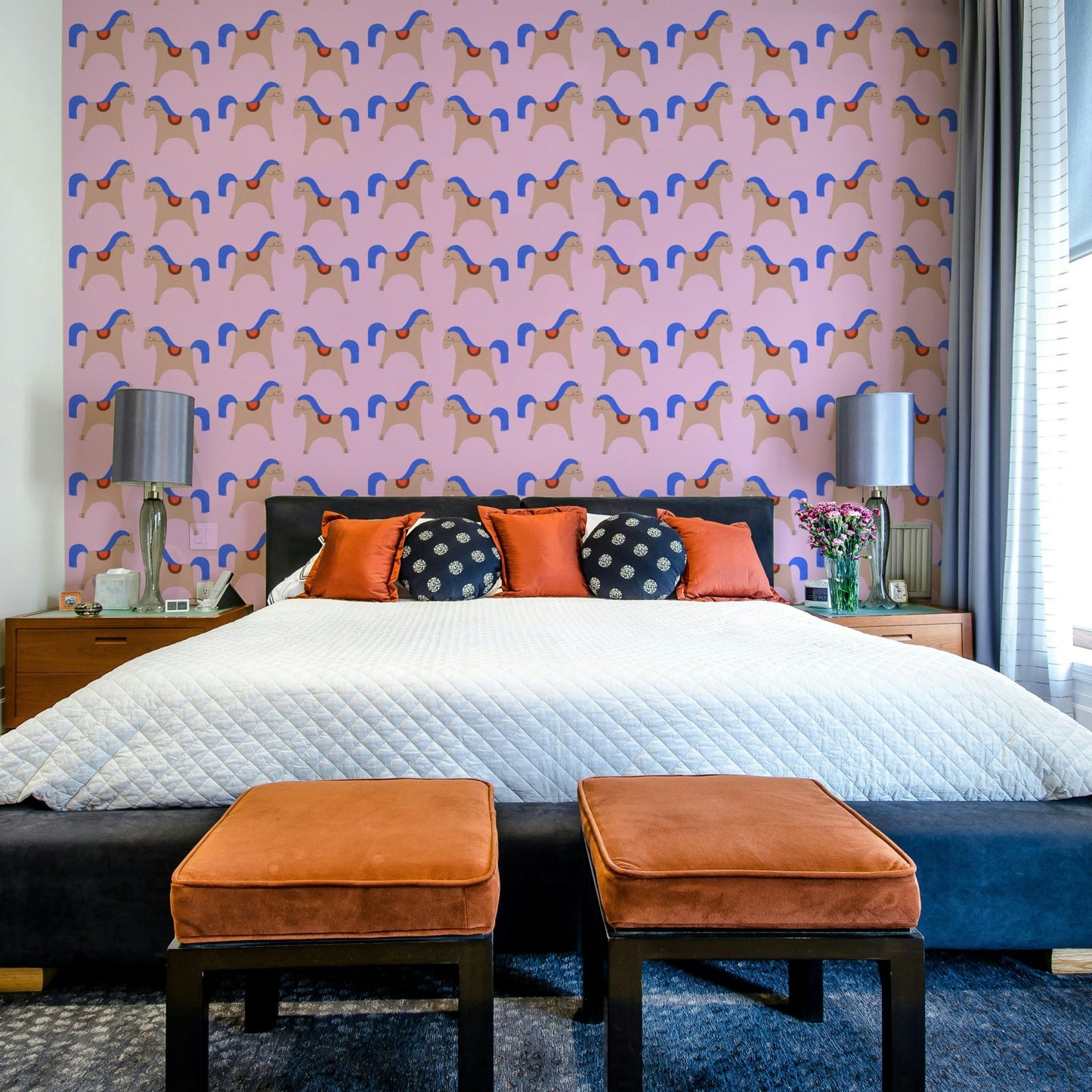 Abstract wall mural in soft modern curves


