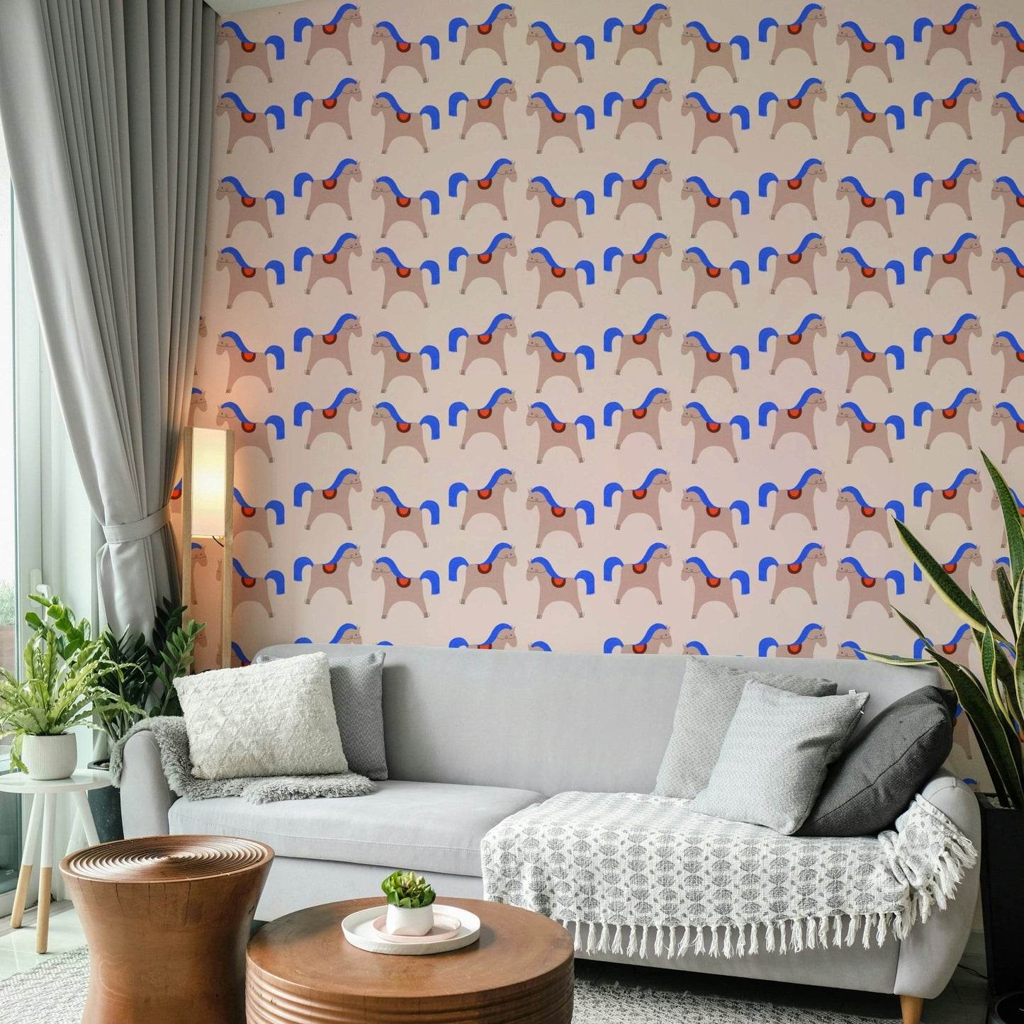 Light-colored mural with abstract rounded design

