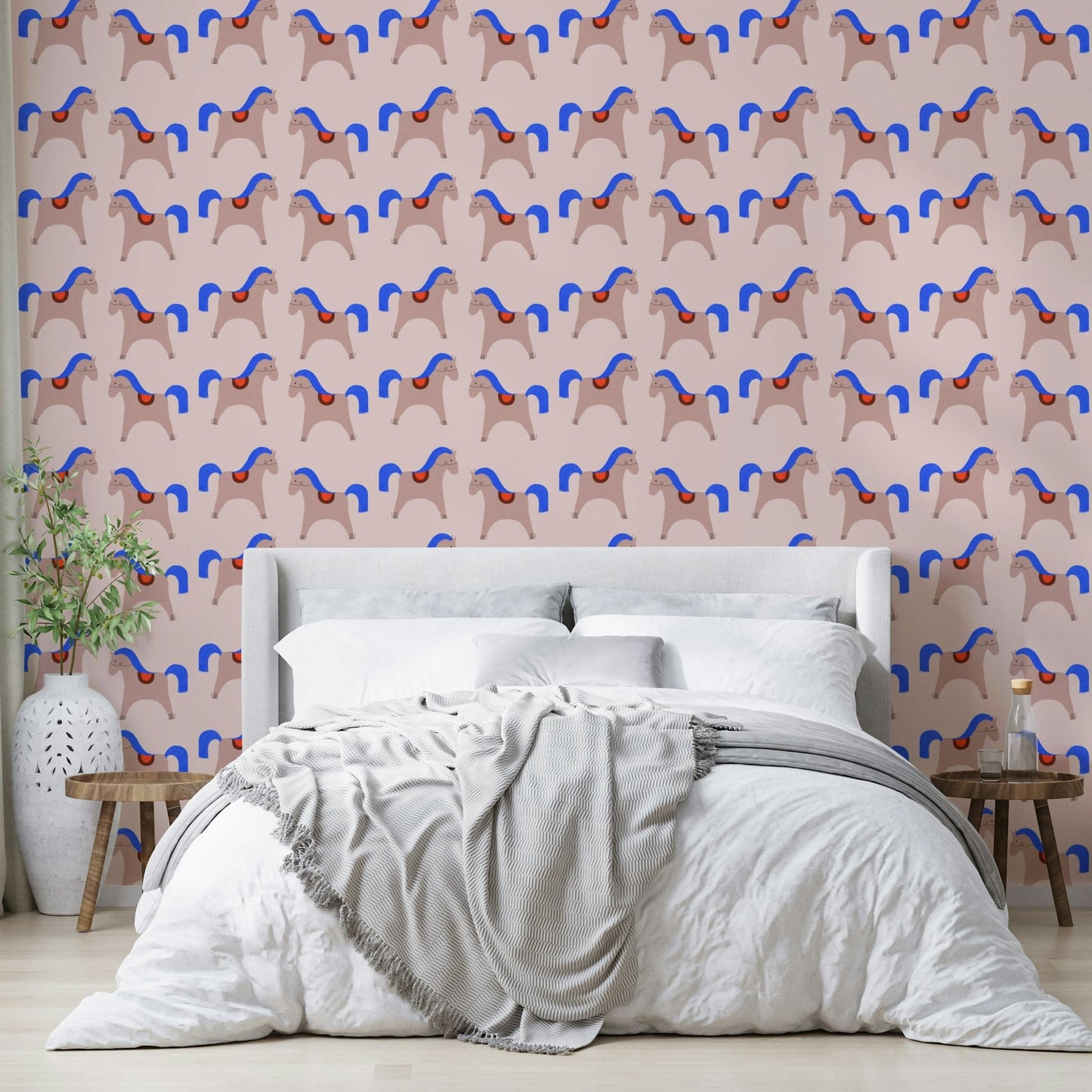 Minimalist abstract mural in warm soft tones

