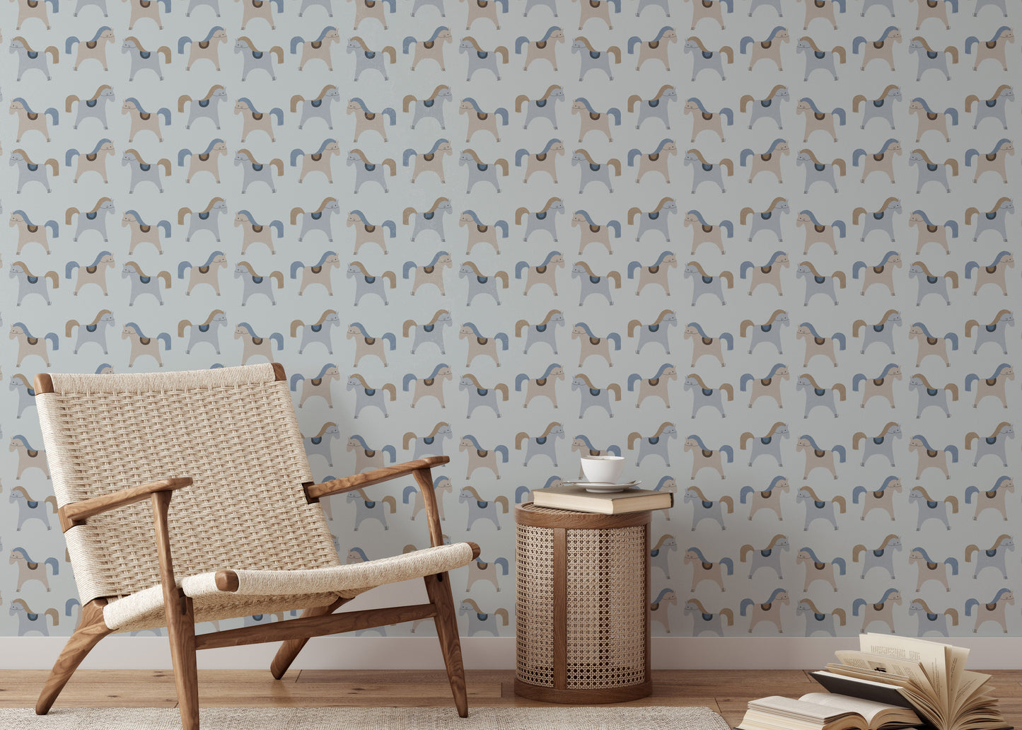 Gentle merry-go-round wallpaper for kids’ spaces


