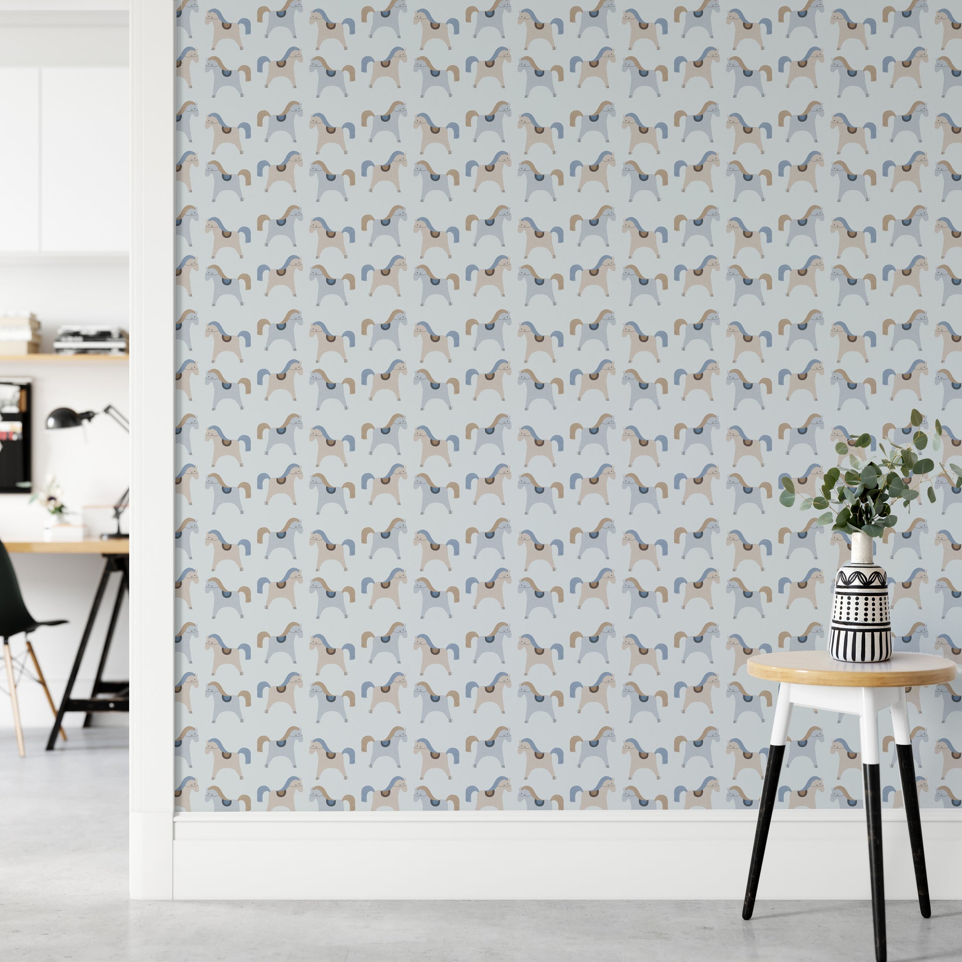 Storybook-style wallpaper with pastel carousel design

