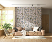 Symmetrical vertical repeat of Denim Dreams Floral mural.