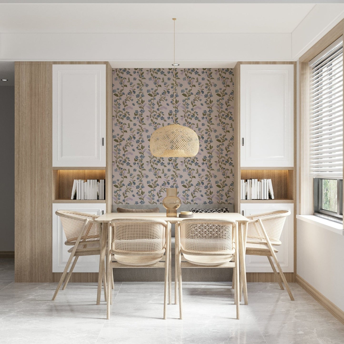 Wide perspective showing Denim Dreams Floral elegant movement.