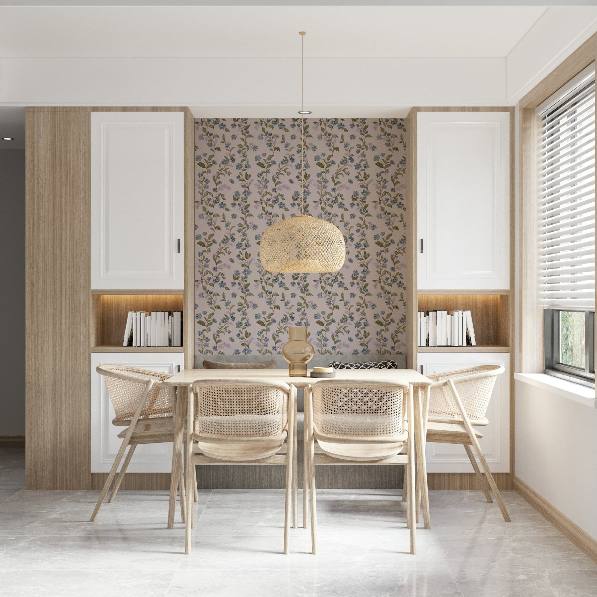 Wide perspective showing Denim Dreams Floral elegant movement.
