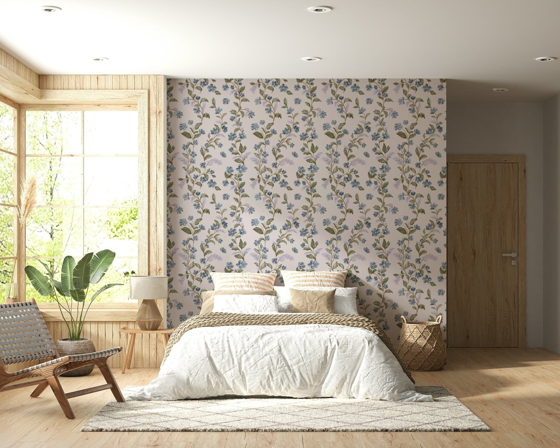 Layered blue and green tones give depth to Denim Dreams Floral pattern.