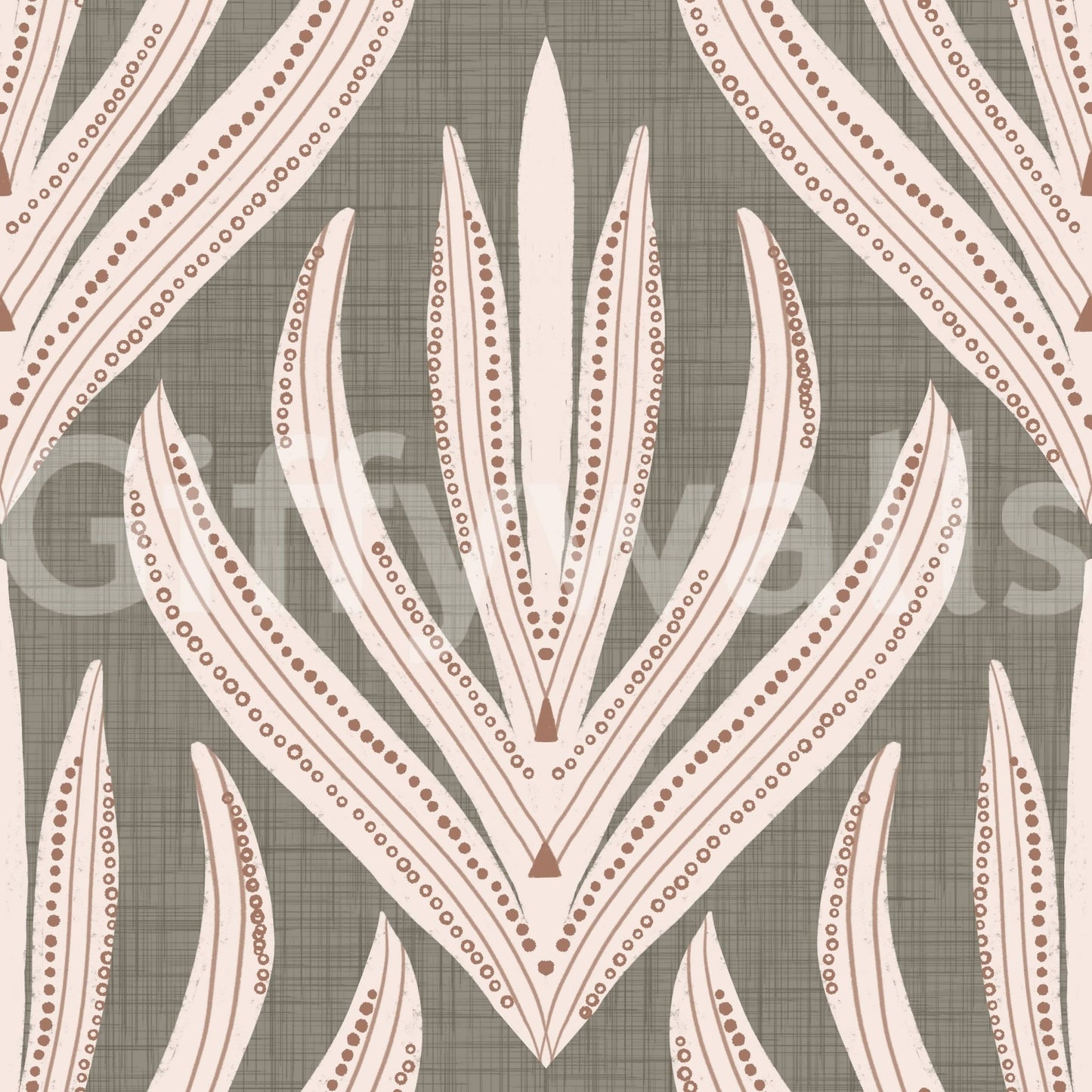Oversized botanical wallpaper with hand-drawn desert bloom elements arranged in an elegant repeat.