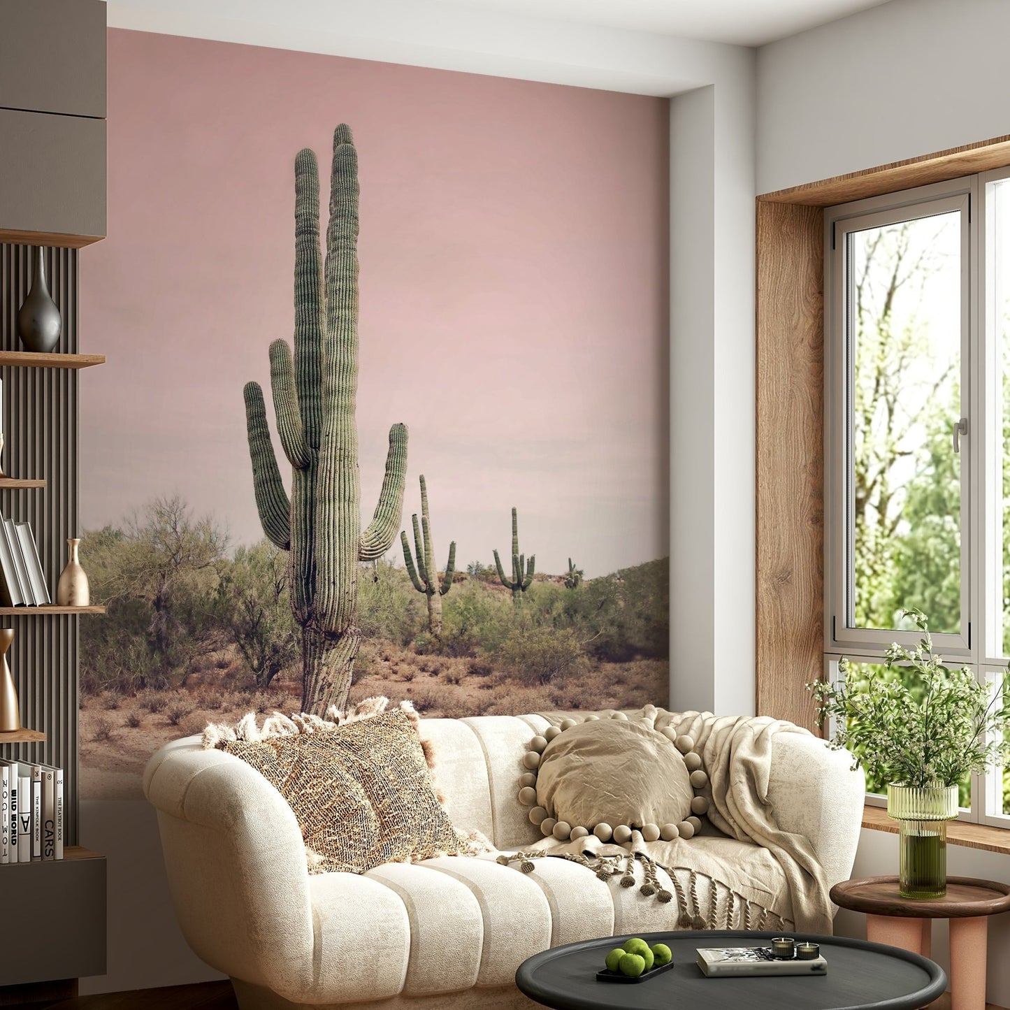 Desert Blush Wall Mural with soft blush and beige hues

