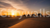 Desert caravan at sunset, peaceful and calm

