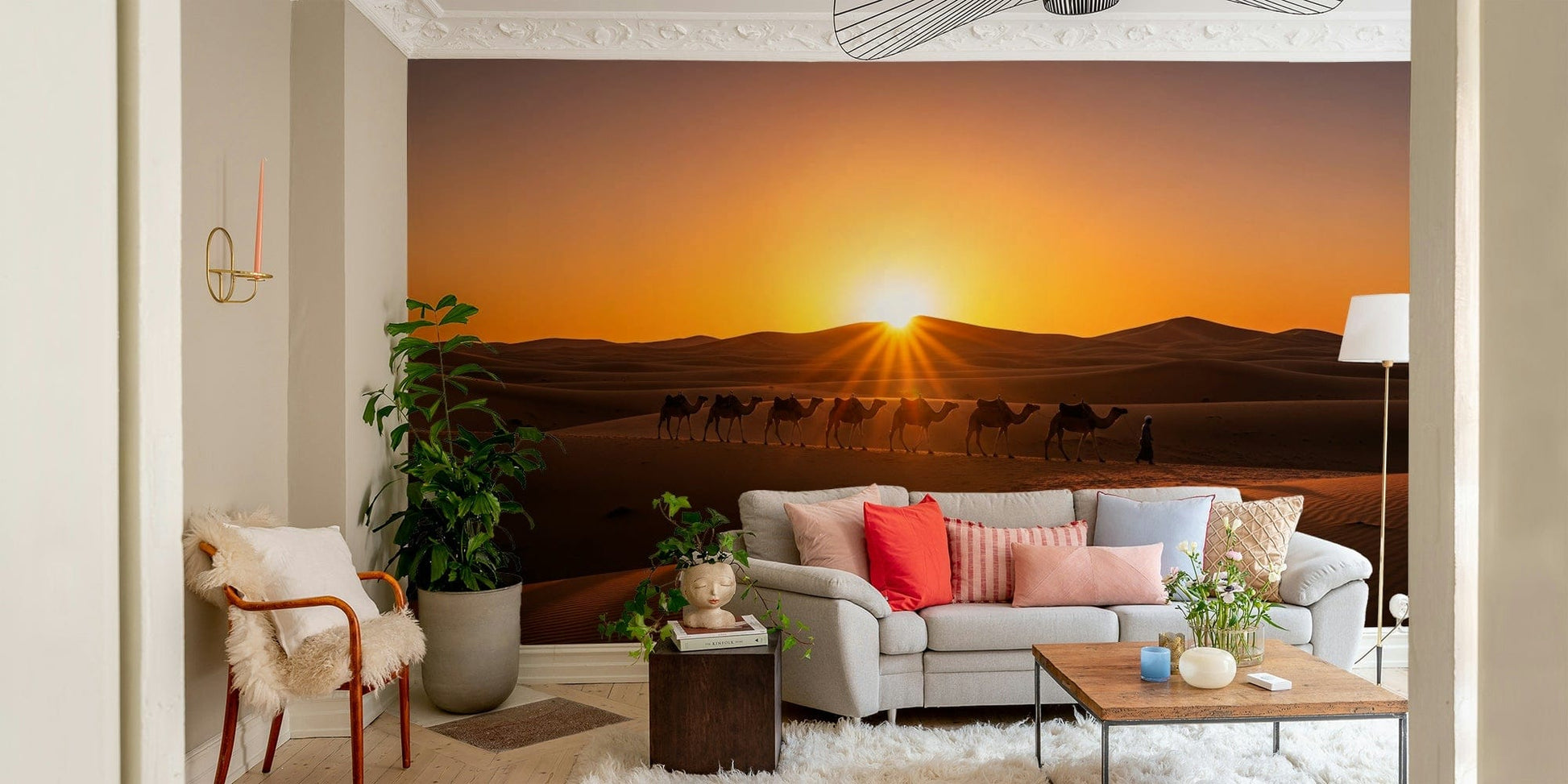 Wall decor showing a tranquil desert scene

