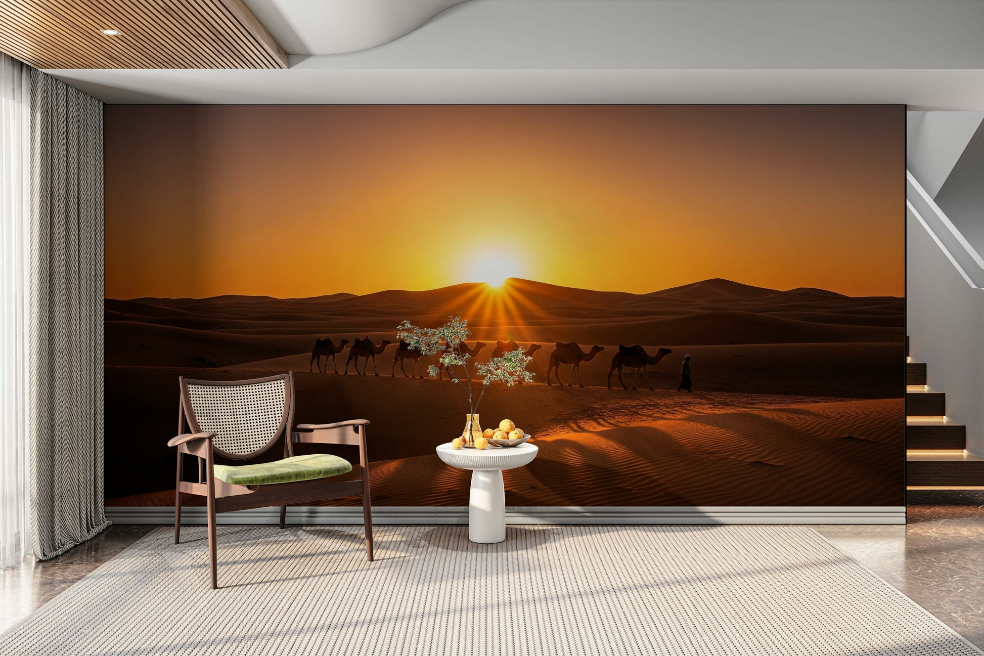 Wall mural with camels and sand dunes

