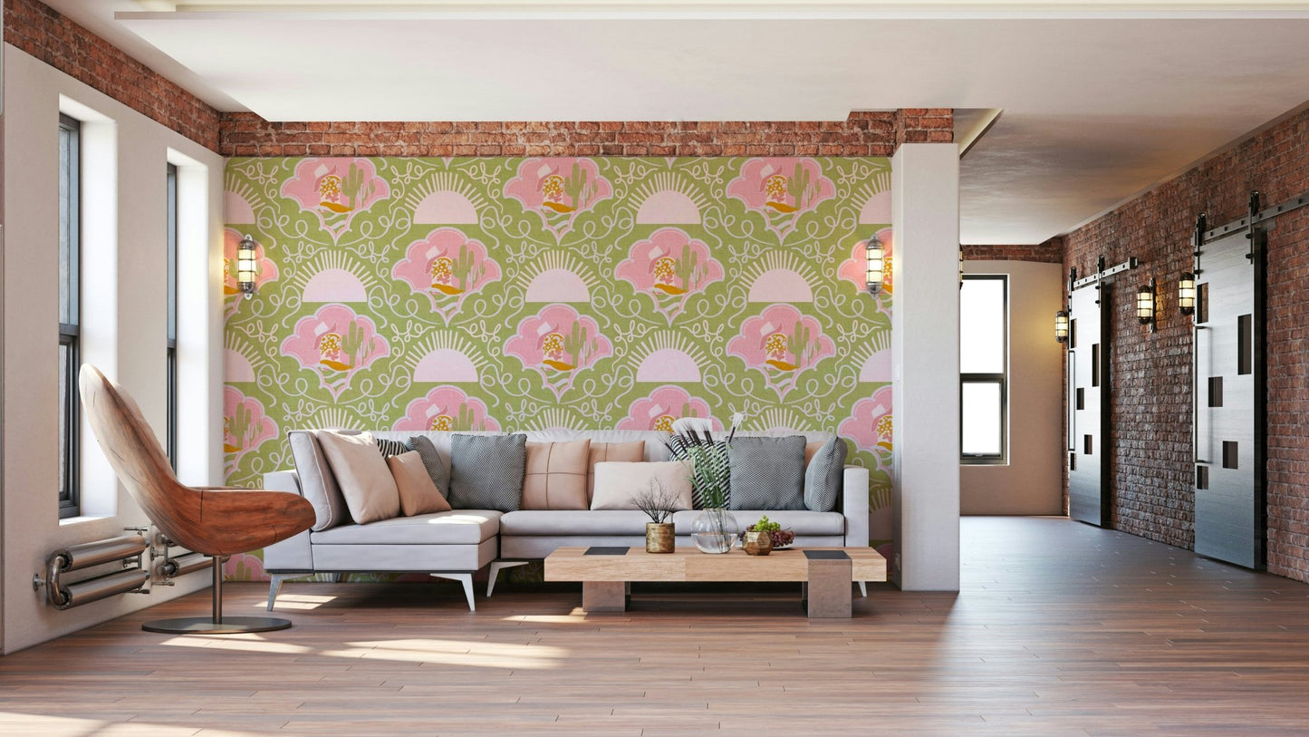 The mural gives a feeling of being in a quiet, open space.

