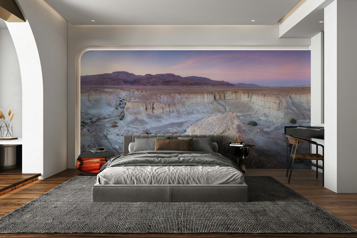A calming desert theme wallpaper mural that defines a space.

