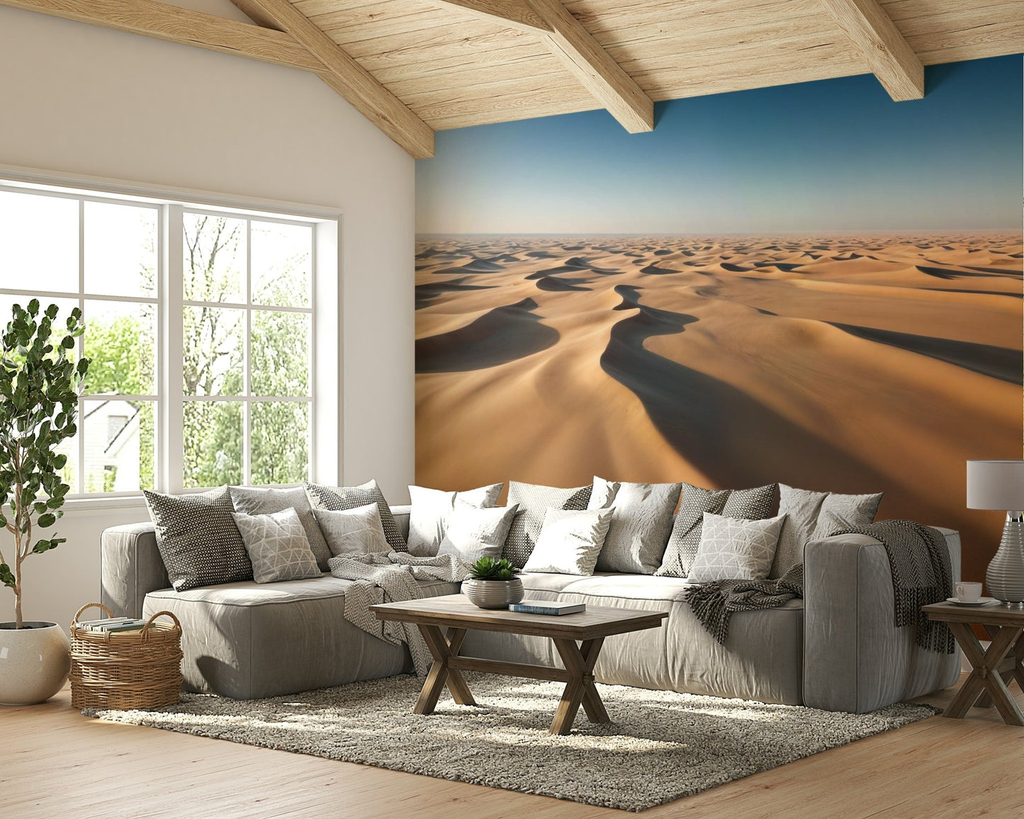 The image shows an artistic impression of a serene desert scene.

