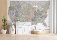 Detailed map of the USA with cities in muted watercolor, HABIKI Wall Mural