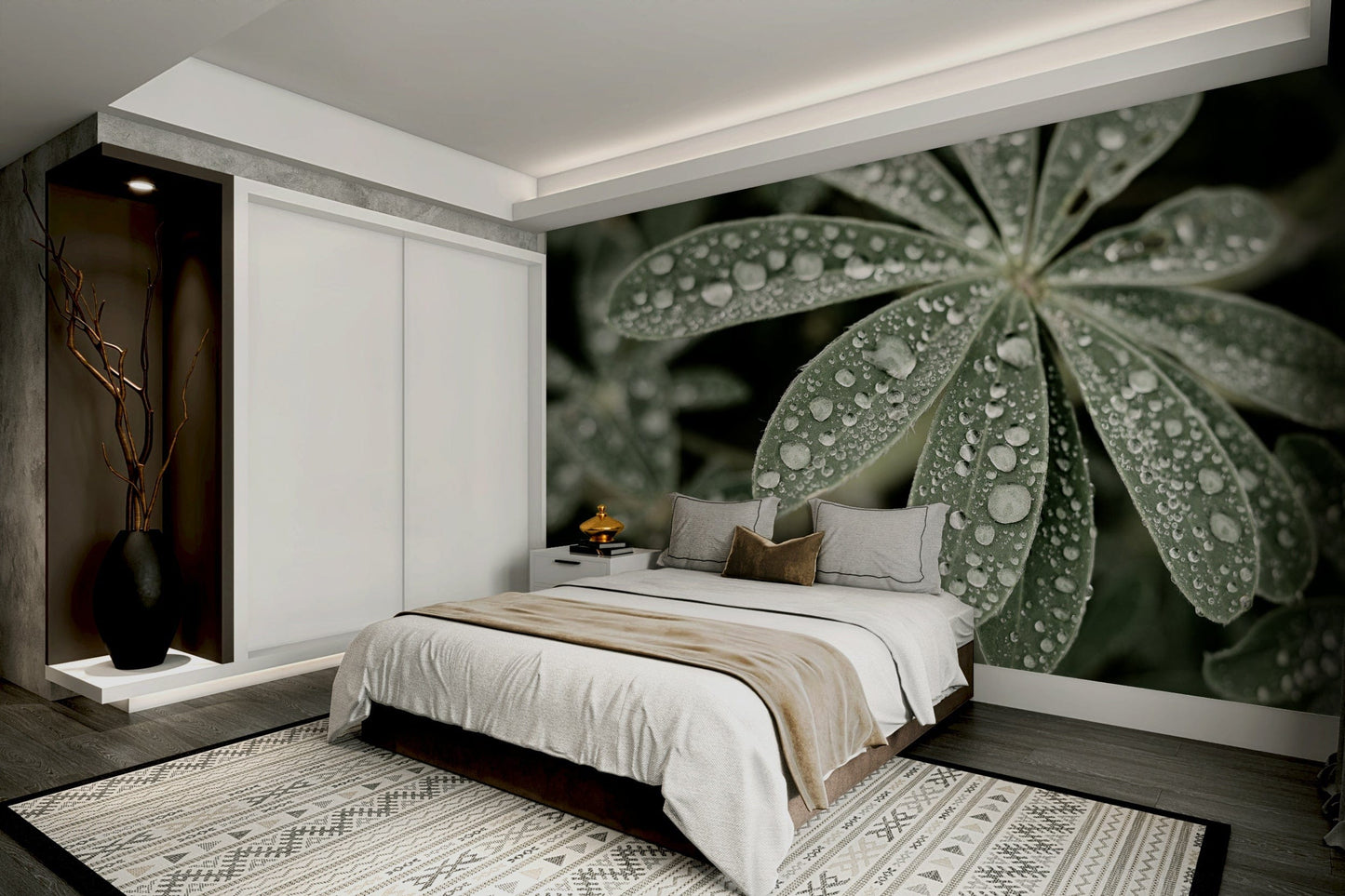 A high-angle view of the wall mural in a large space.