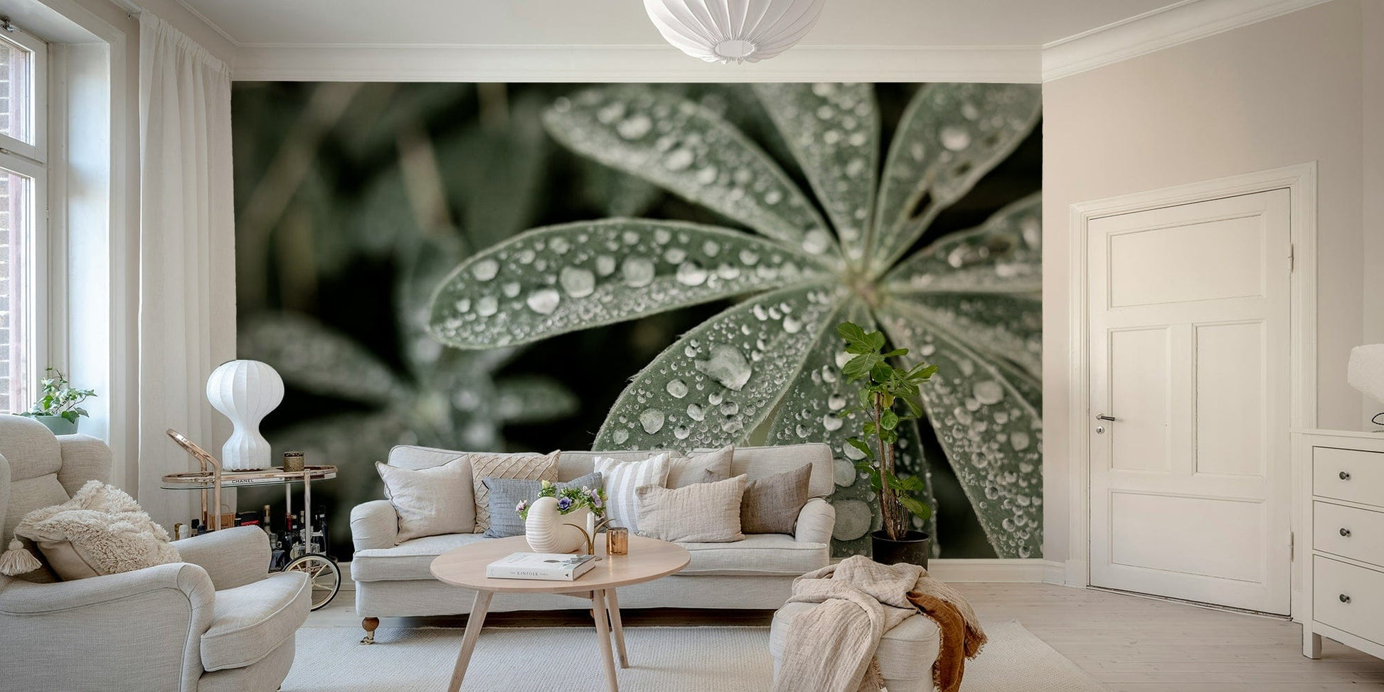 The peel and stick wallpaper showing realistic flower textures.