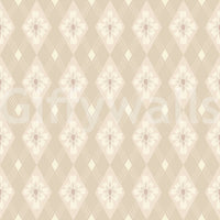Diamond Bloom wallpaper close-up showing the beige diamond grid with cream four-petal flower blooms