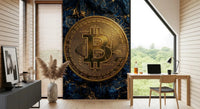Office room crypto wall mural with digital coin design