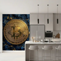 Modern bitcoin wall mural with blue digital texture