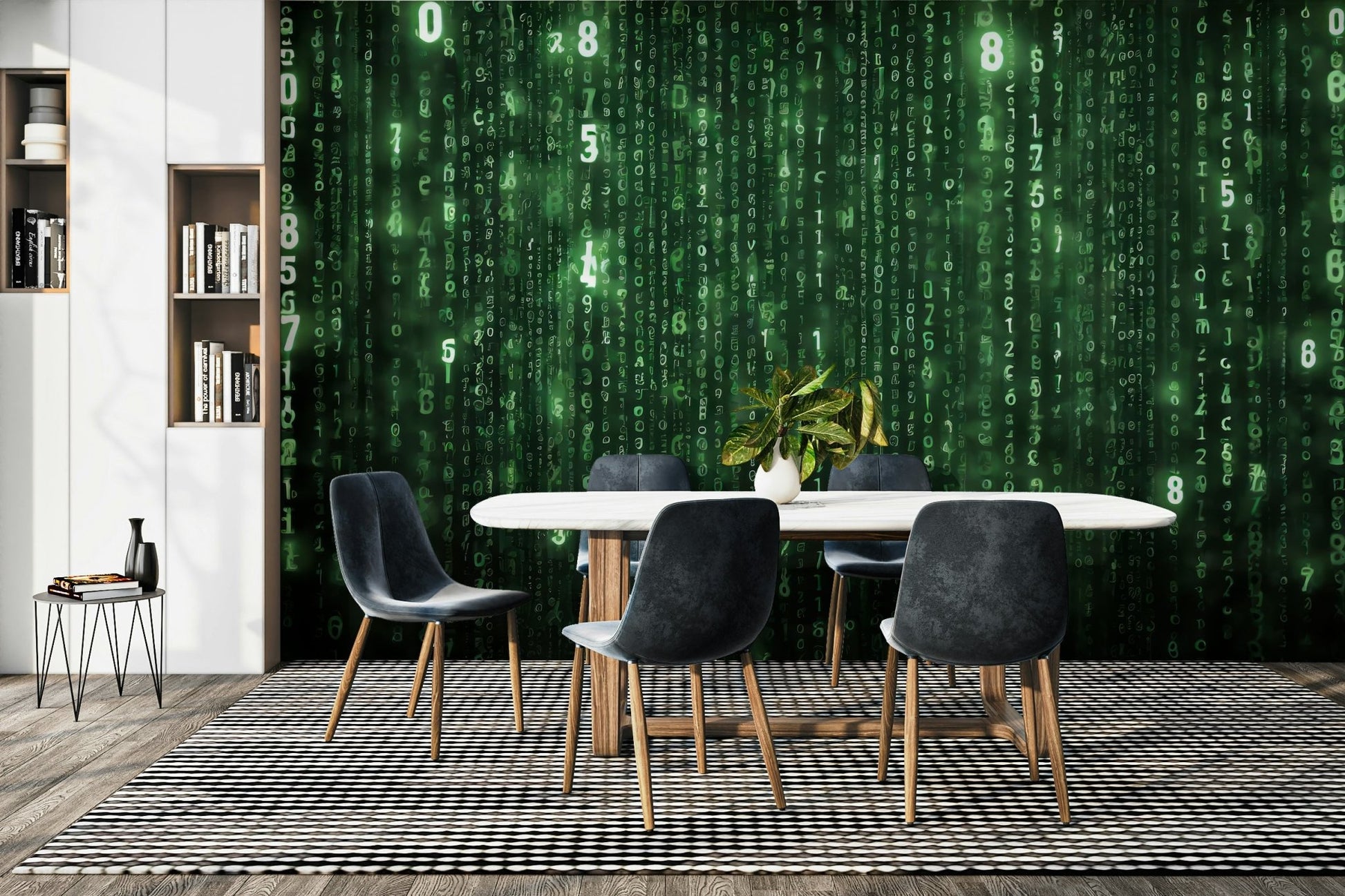 Green binary code cascading down

