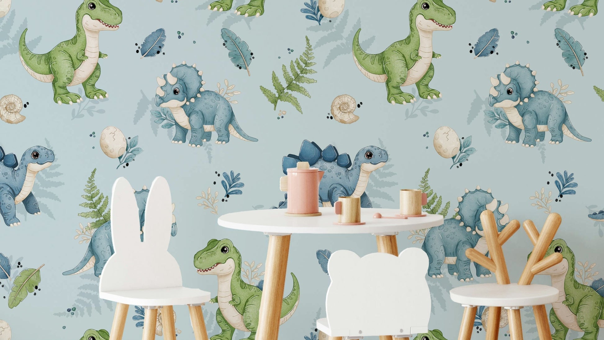 Dino Pals Blue wallpaper with cute dinosaurs

