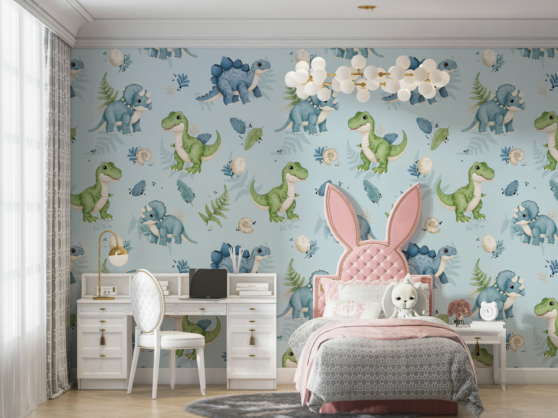 Dinosaur theme wallpaper for baby room

