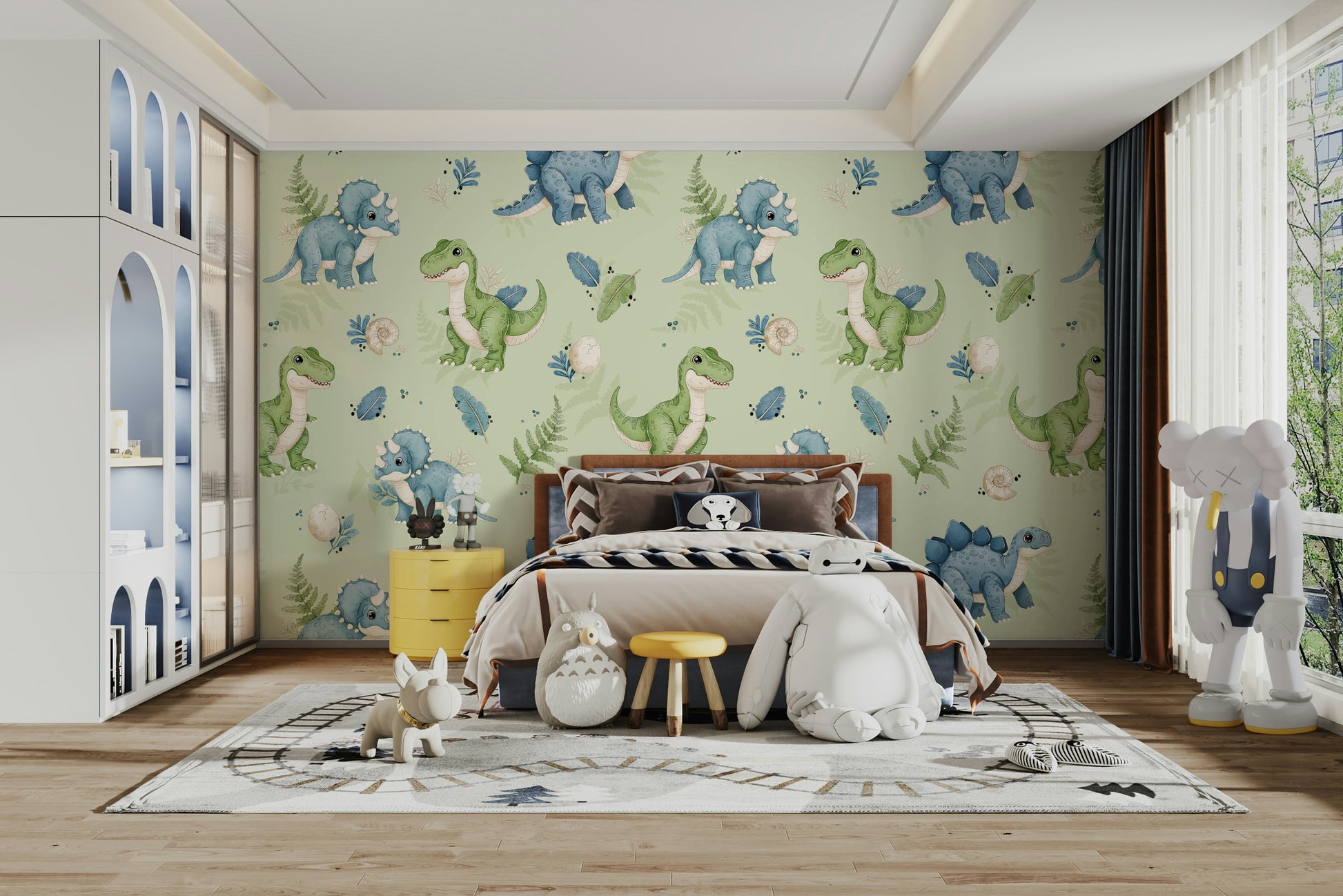 Green dinosaur theme wallpaper for kids

