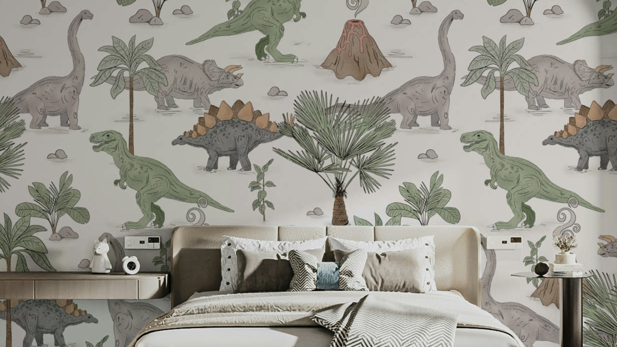 Dino Park wallpaper with playful dinosaurs

