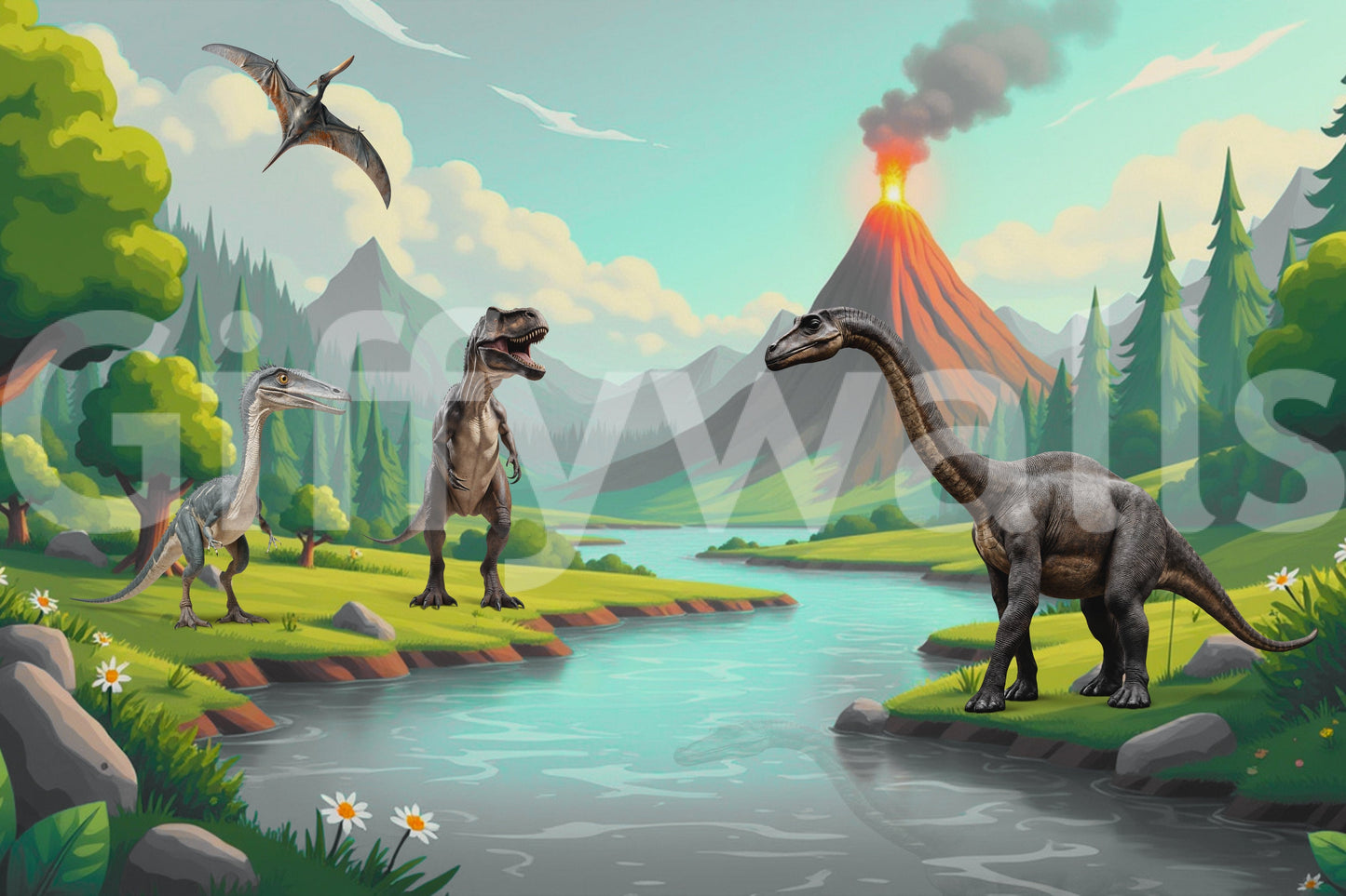 The style is a soft-focus illustration or a painterly design.

