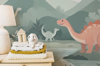 Removable self adhesive Kids Dinosaur wall Mural in a child's room for a damage-free prehistoric update.