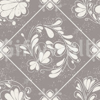 Vintage tile floral wallpaper in nursery, gentle colors with light wood furniture