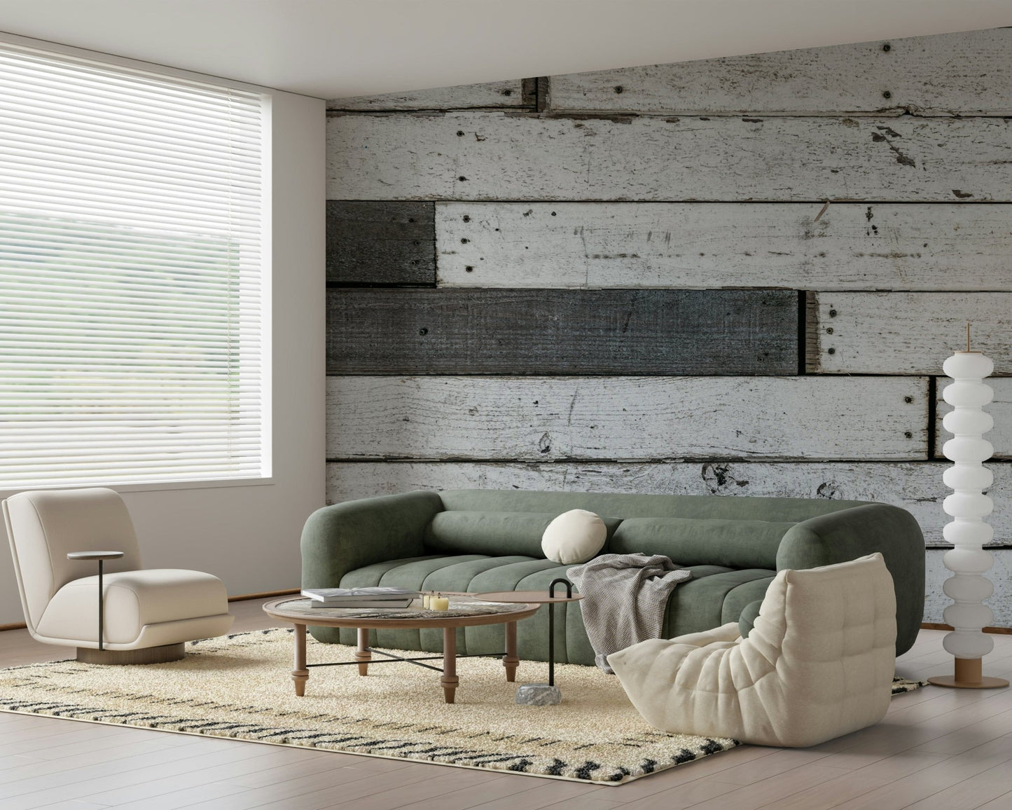 Rustic timber wall mural with natural weathering, subtle shading, and authentic texture for stylish interiors.