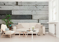 Wall mural showcasing distressed timber textures with subtle color variations for authentic rustic décor.