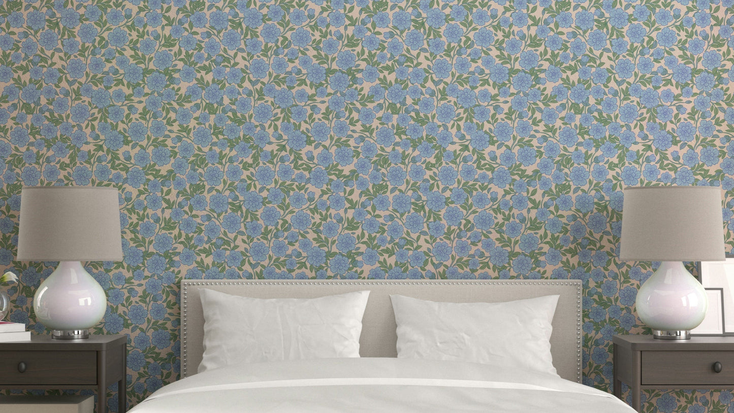 Ditsy blue floral wallpaper for a fresh, welcoming space


