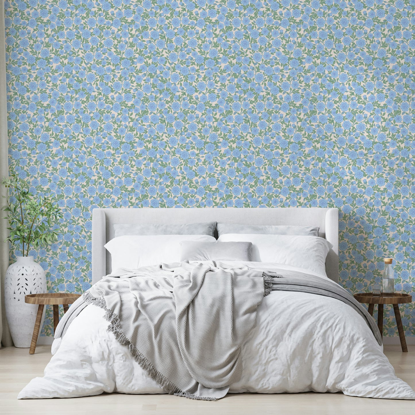 Light blue ditsy floral wallpaper for a serene look

