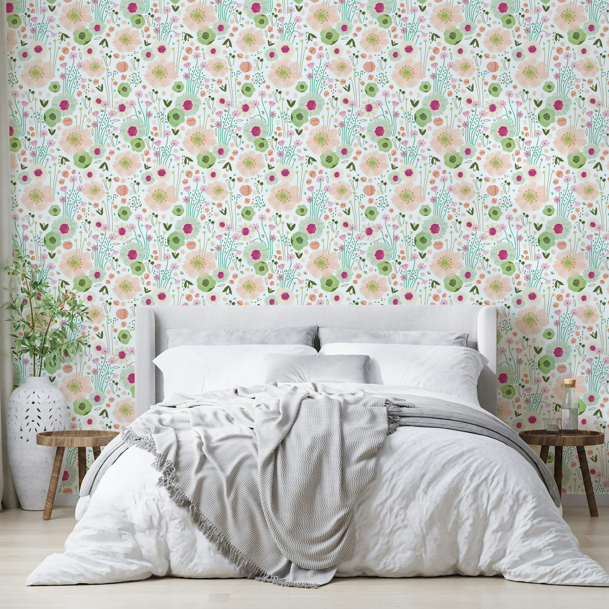 Cottagecore-inspired wallpaper with white base

