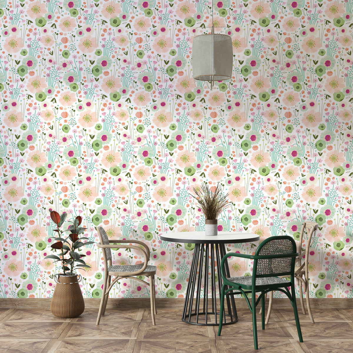Ditsy Dream wallpaper in fresh white tones

