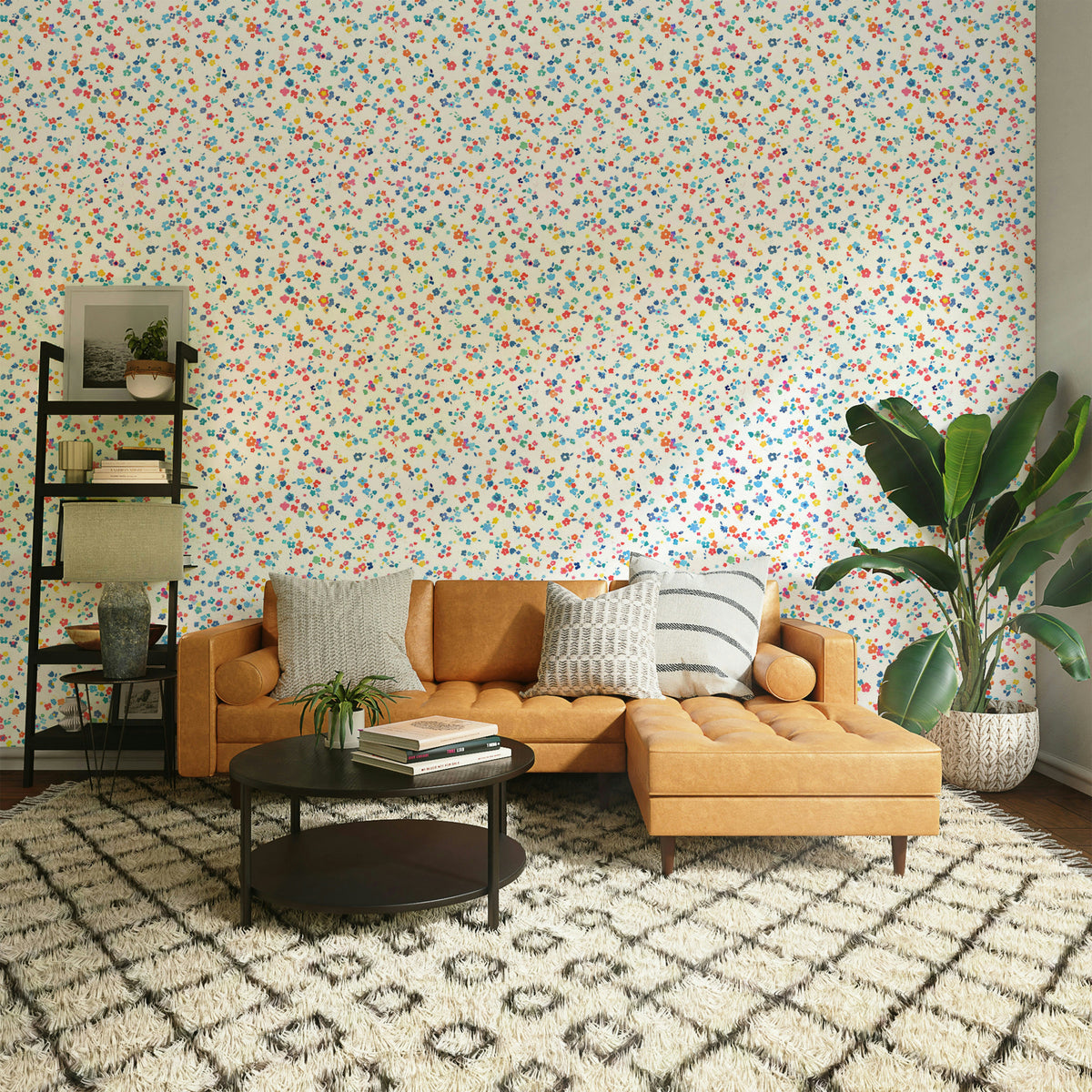 Multicolor ditsy flower print wallpaper design

