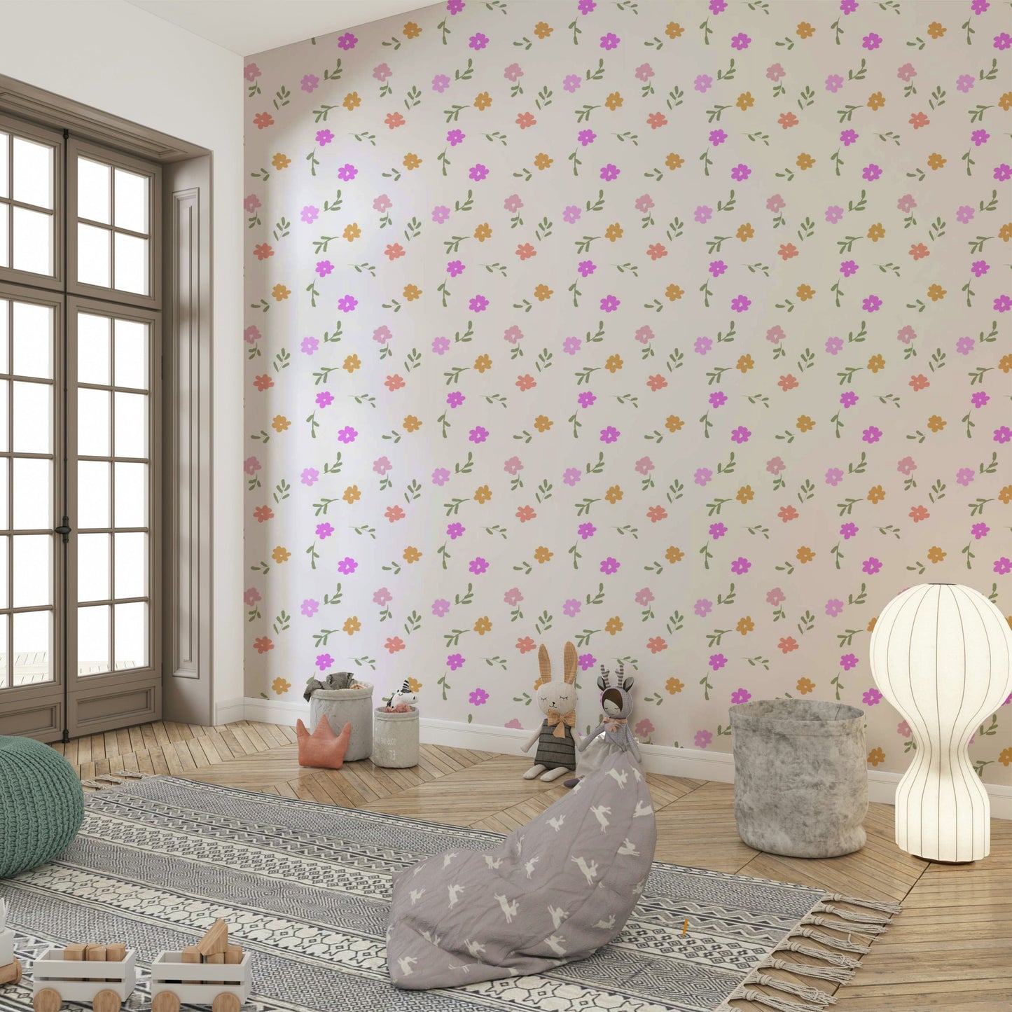 A contemplative ditsy pattern wallpaper mural for a feature wall.

