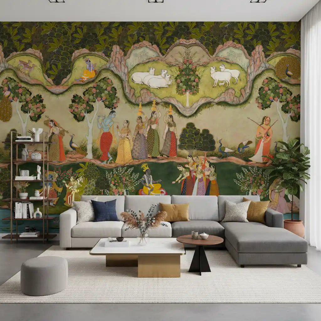 Majestic trees and birds in Divine Garden Serenade design for hallway wall mural.
