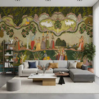 Majestic trees and birds in Divine Garden Serenade design for hallway wall mural.