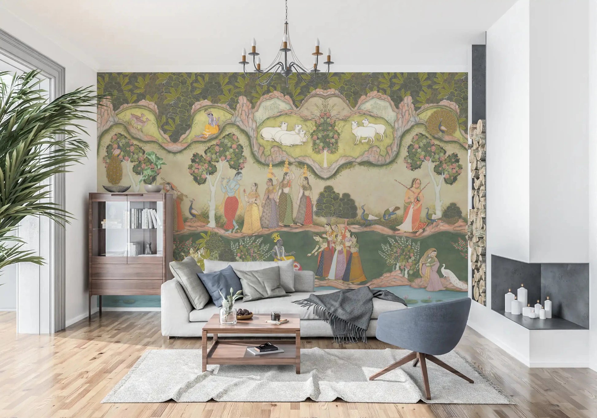 Cultural wall mural showcasing traditional divine scene