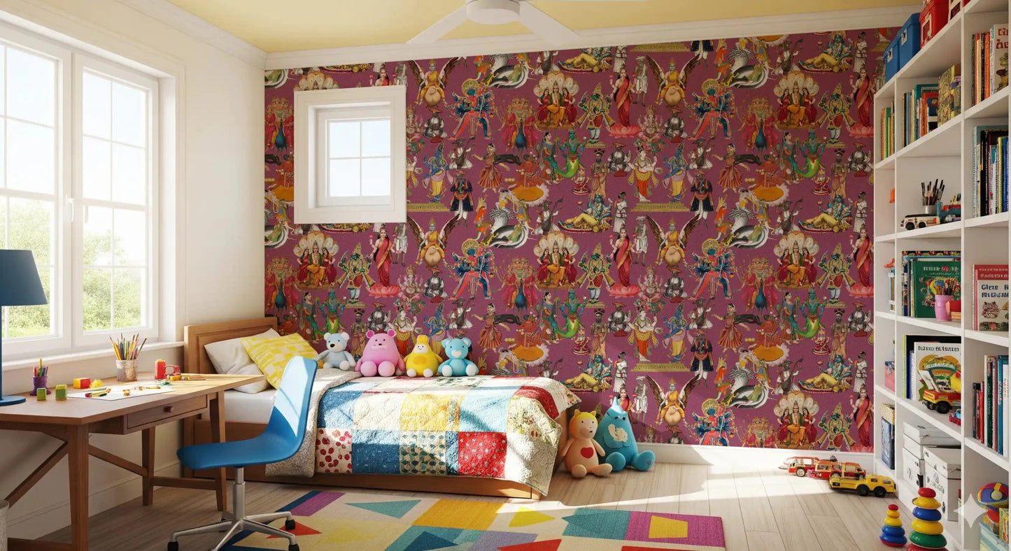 Cultural deity pattern Divine Indian Pantheon wall mural illustration