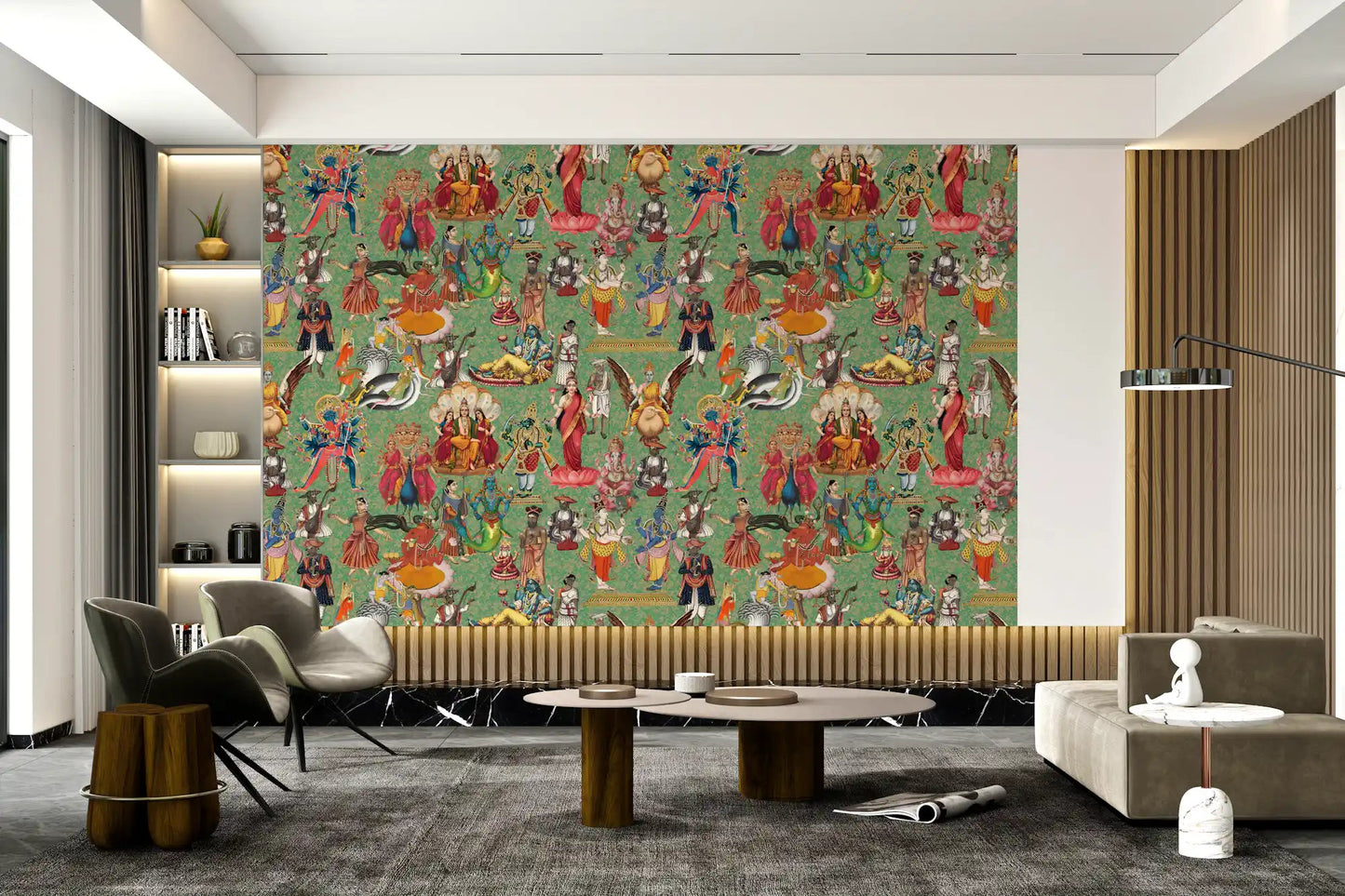 Hindu mythology illustration Divine Pantheon wall mural pattern