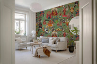 Colorful Hindu deity tapestry wall mural displayed in hallway design